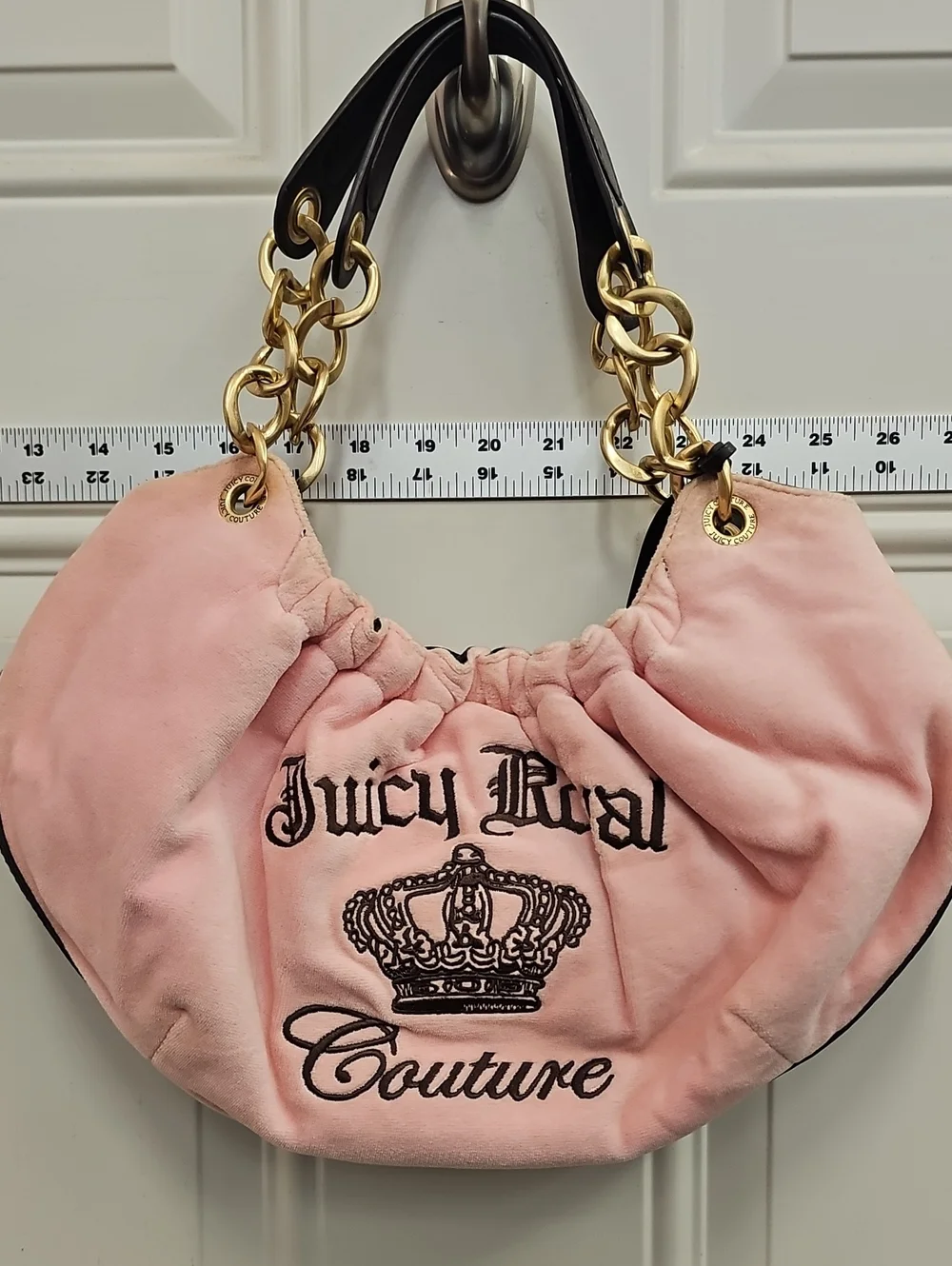 Juicy Couture Pink Velvet Chain-Handle Shoulder Bag with Gold Hardware, Vintage.